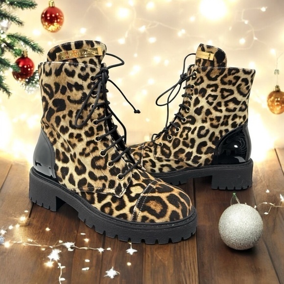 GIUSEPPE ZANOTTI Womens Brown Leopard Print Up Toe Block Heel Combat Boots 36 - Picture 8 of 12